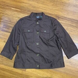 Additions by Chico's‎ Jacket Brown 3/4 Sleeve Button Up Collared Womens Large